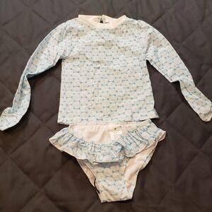 Snapper Rock Kids Blue Medallion Rash Guard Ruffle Bikini Set 18-24M